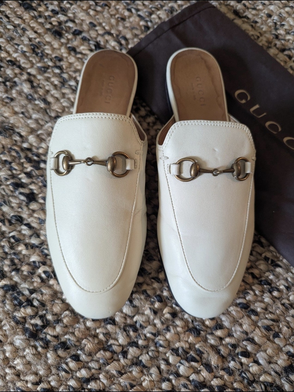 Gucci Off-White Leather Horsebit Mules